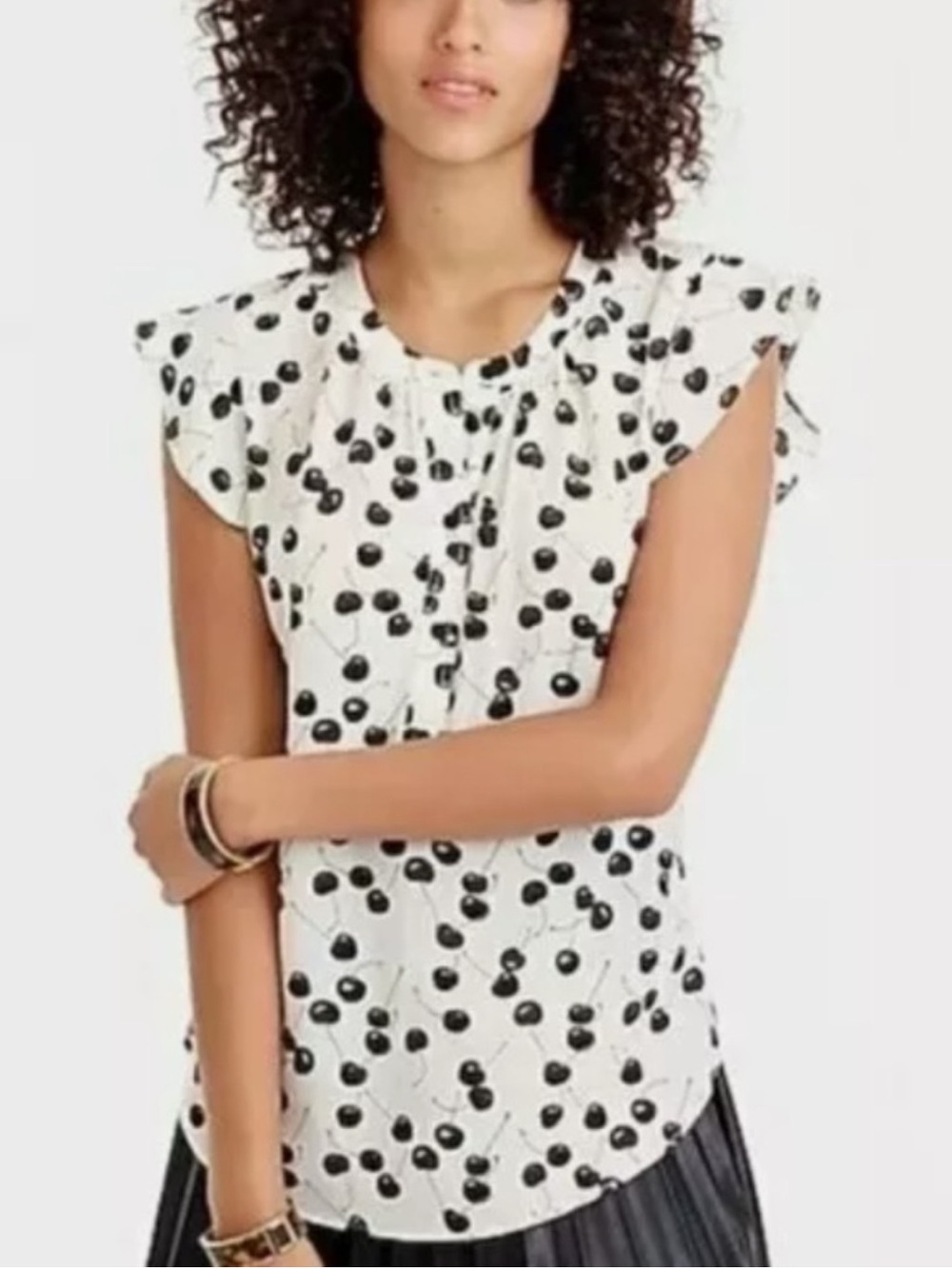 J.Crew 100% Silk Black Cherry Print Flutter Sleeve Blouse Top 2P Petite